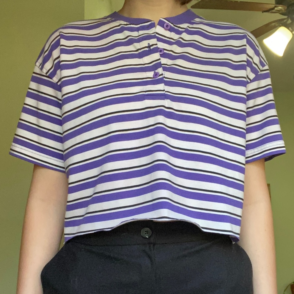 Cropped Purple Striped Tee